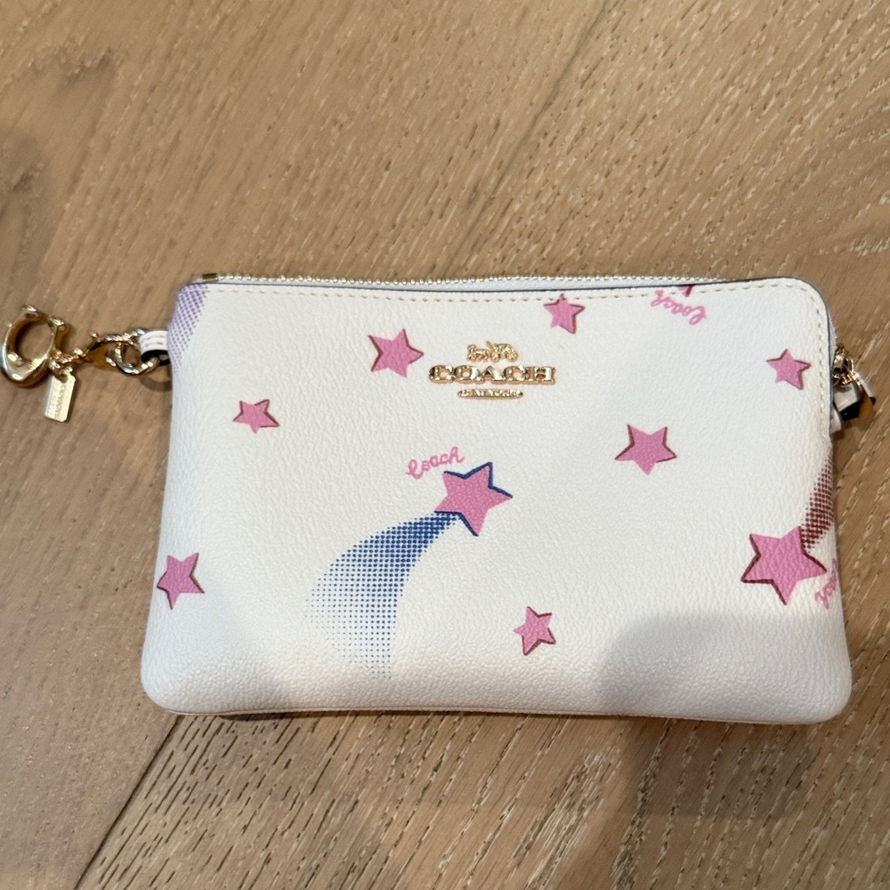Coach White Wristlet with Pink Stars